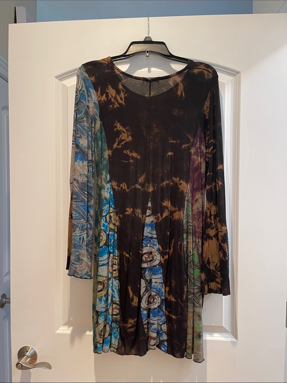Jayli Black Tunic with Brown Tie-Dye and Blue Pattern Panels - Picture 3 of 5